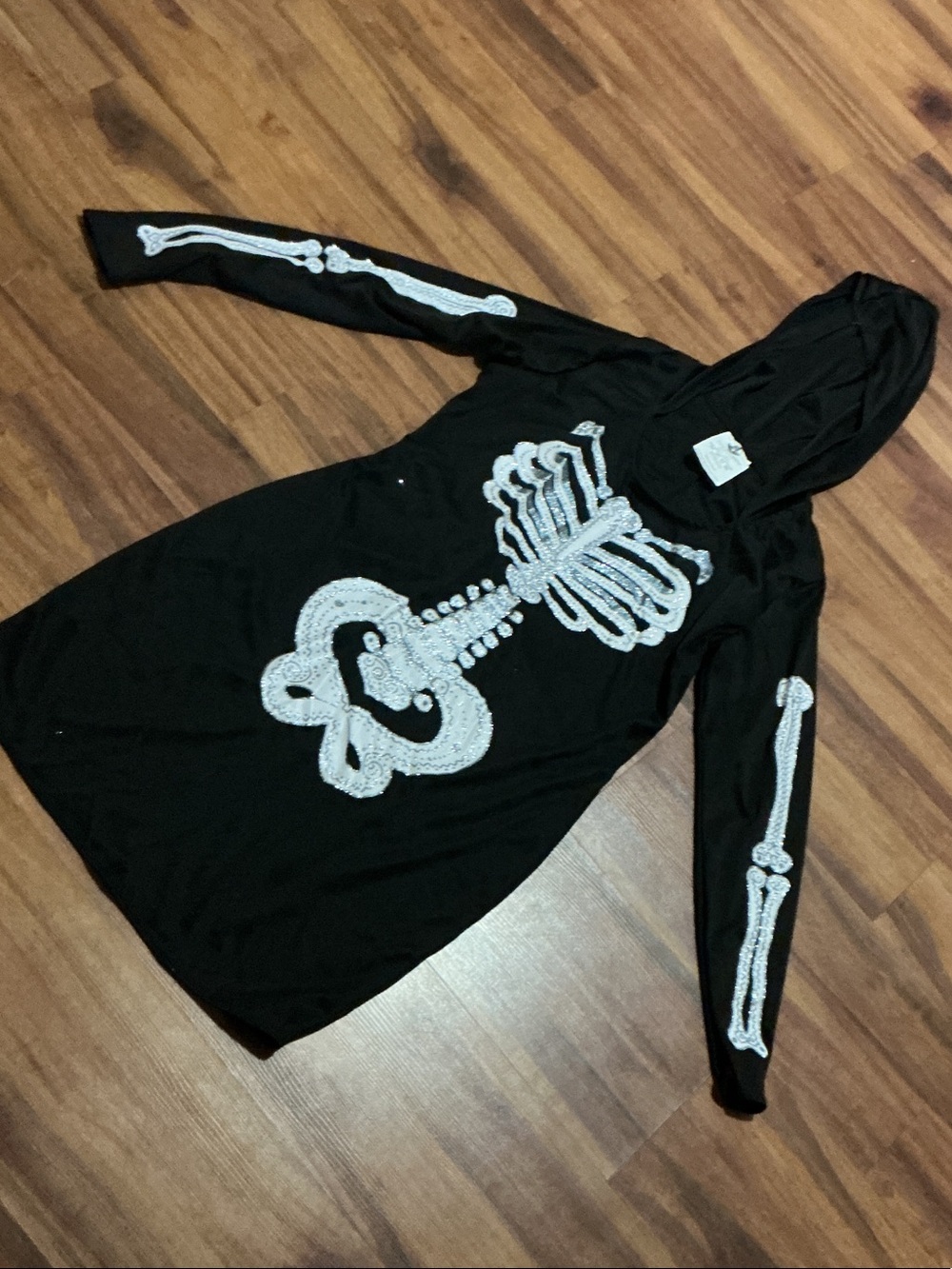 Black Hooded Women's Sweater with White Skeleton Graphic Spirit Large